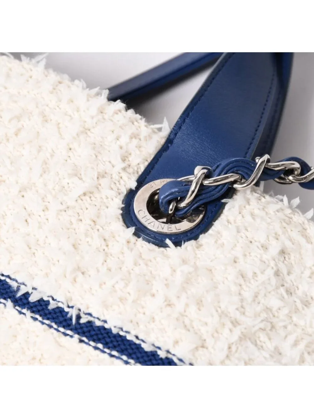 Chanel Tote Bag Pile Large Shopping White Blue